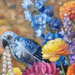 Parrots with Pearls - 21st Century, Oil Painting, Realism, Animal world