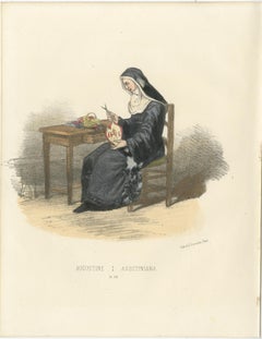 Augustine - 1862 Hand-Colored Lithograph of an Augustinian Nun