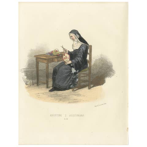 Augustine - 1862 Hand-Colored Lithograph of an Augustinian Nun