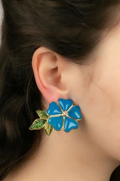 Augustine Blue Glass Paste and Rhinestone Clip Earrings