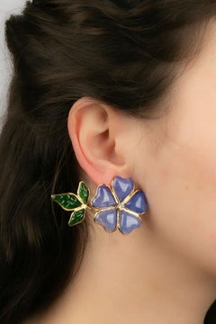 Augustine Blue Glass Paste and Rhinestone Clip Earrings