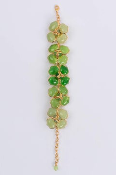 Augustine Bracelet in Golden Metal and Green Glass Paste
