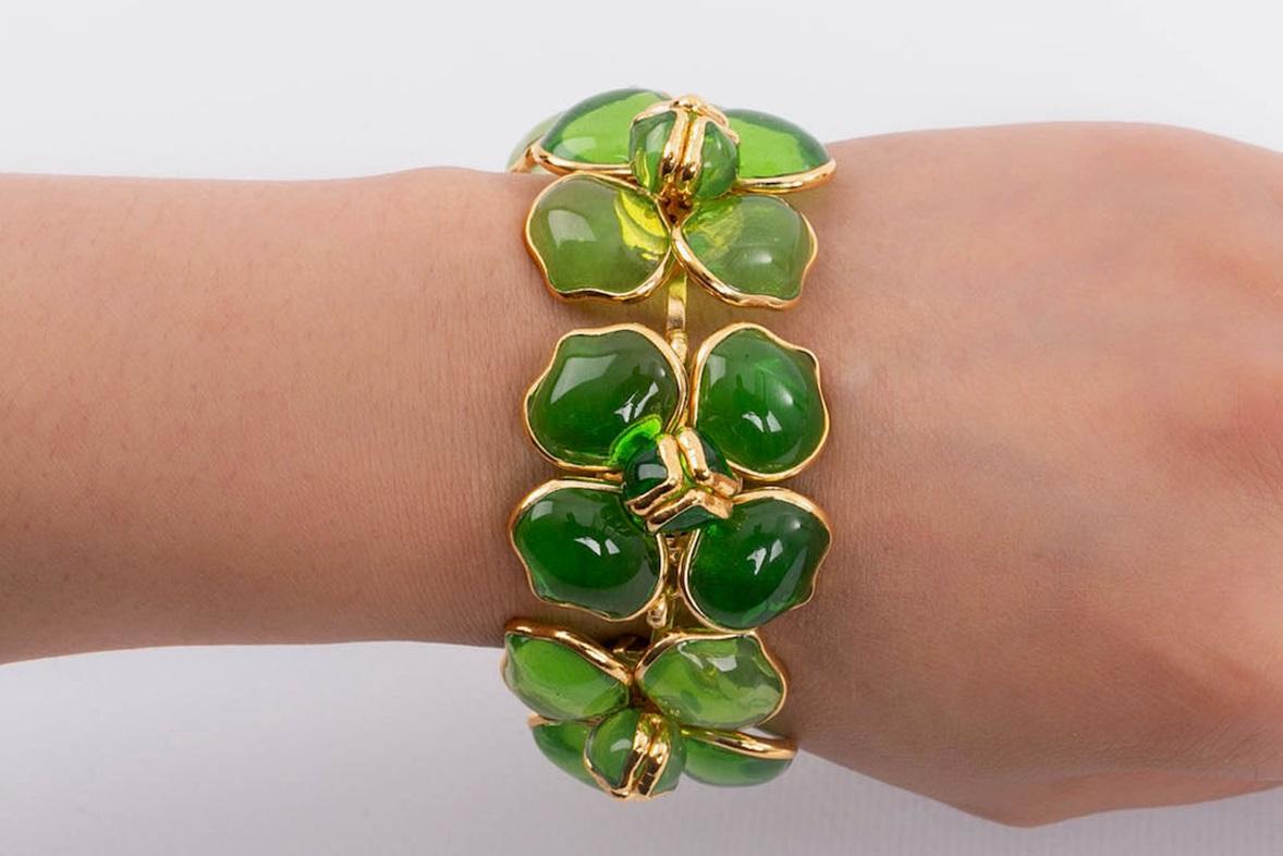 Augustine Bracelet in Golden Metal and Green Glass Paste For Sale 2