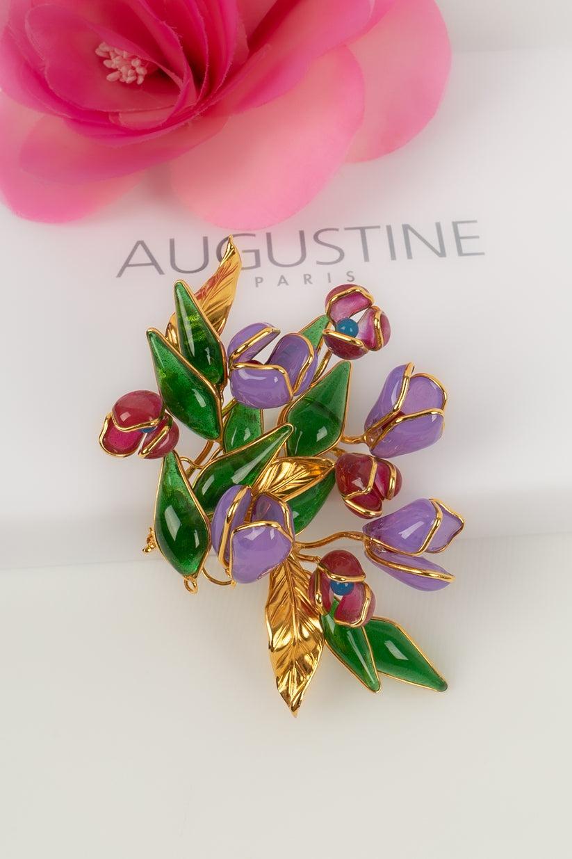 Augustine Brooch in Gilded Metal and Glass Paste  For Sale 2