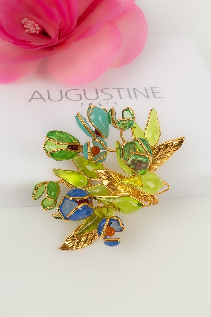 Augustine-Brosche aus vergoldetem Metall und Glaspastell im Angebot 3