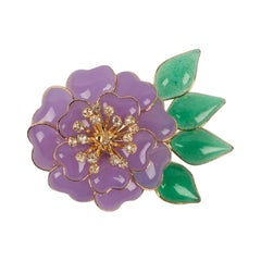 Augustine Brooch in Gold Metal, Rhinestones and Glass Paste