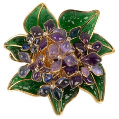 Augustine Brooch in Gold Plated Metal and Glass Paste