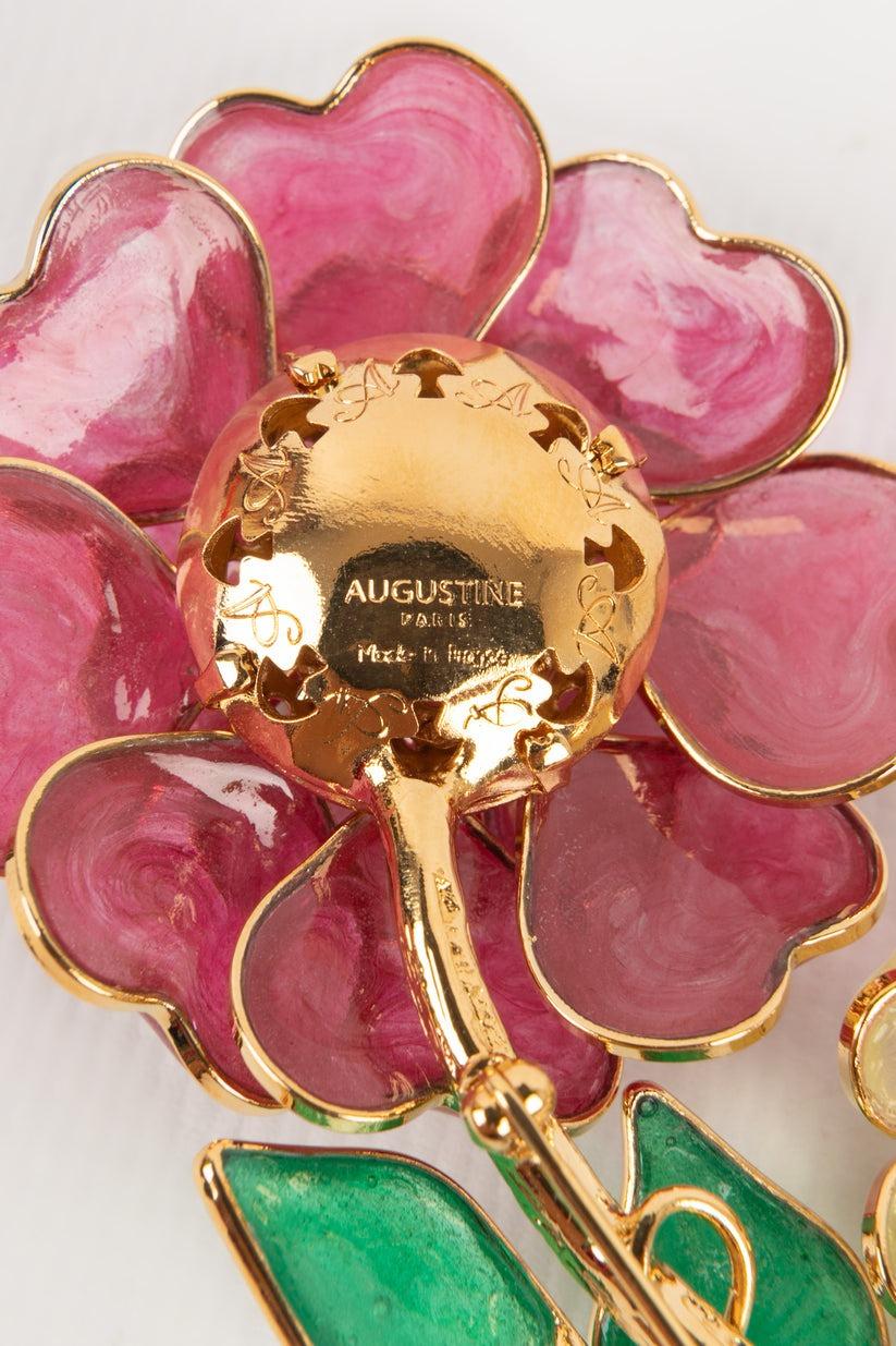 Augustine Brooch in Golden Metal, Glass Paste and Rhinestones For Sale 1