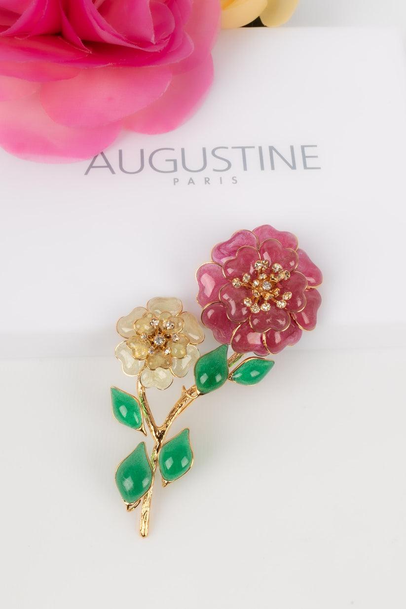 Augustine Brooch in Golden Metal, Glass Paste and Rhinestones For Sale 3
