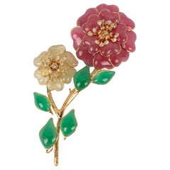 Augustine Brooch in Golden Metal, Glass Paste and Rhinestones