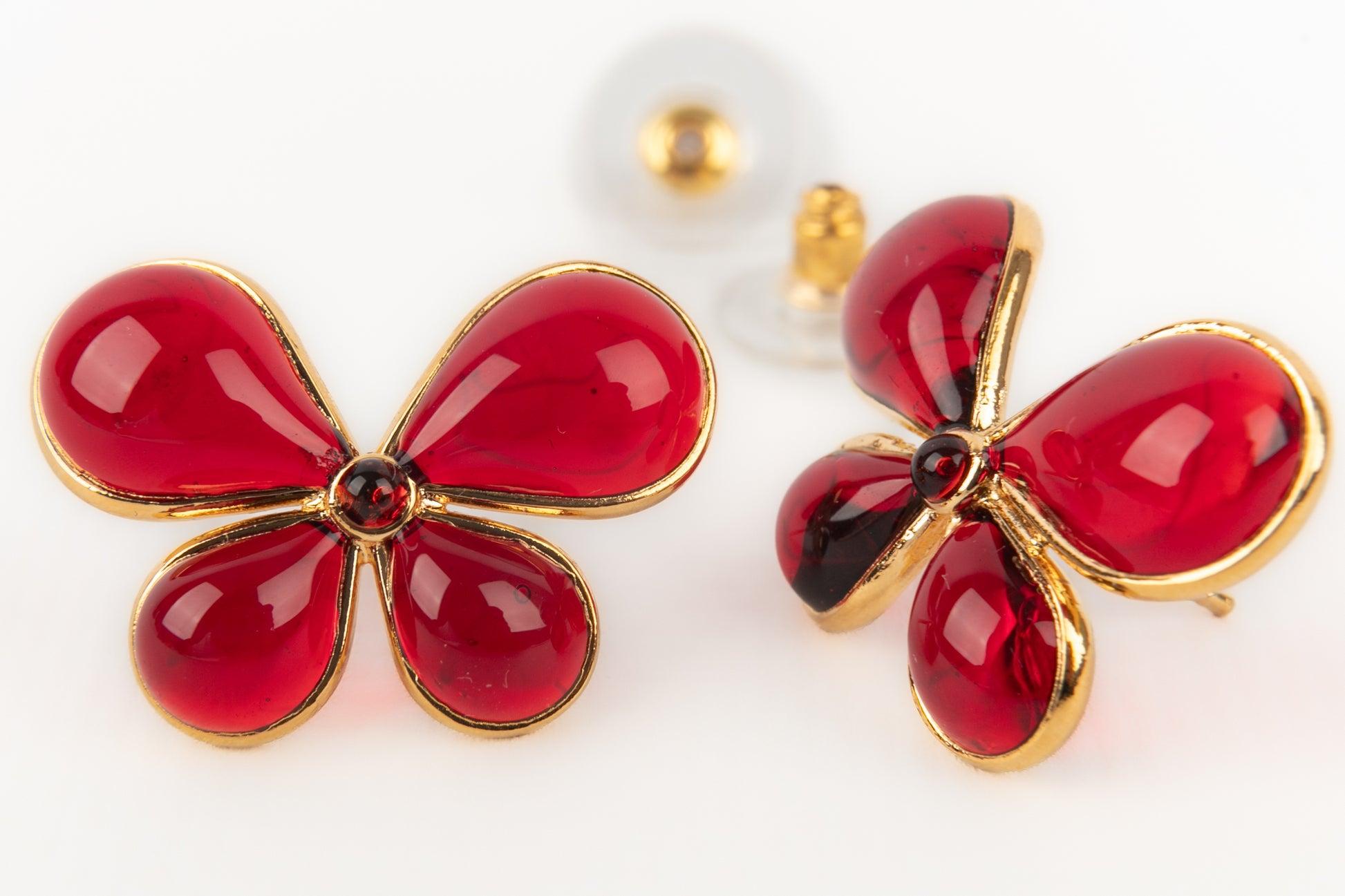 Boucles d'oreilles papillon Augustine avec pâte de verre rouge Pour femmes en vente