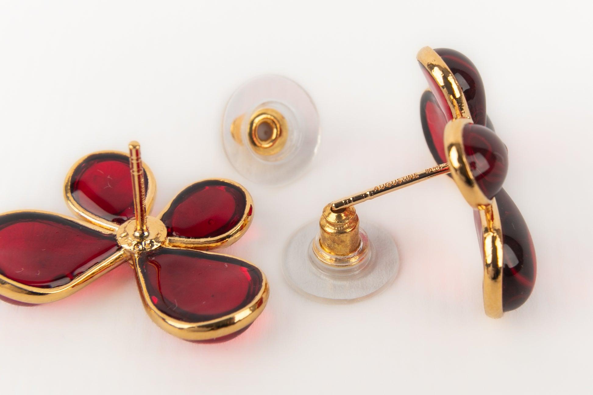 Boucles d'oreilles papillon Augustine avec pâte de verre rouge en vente 1