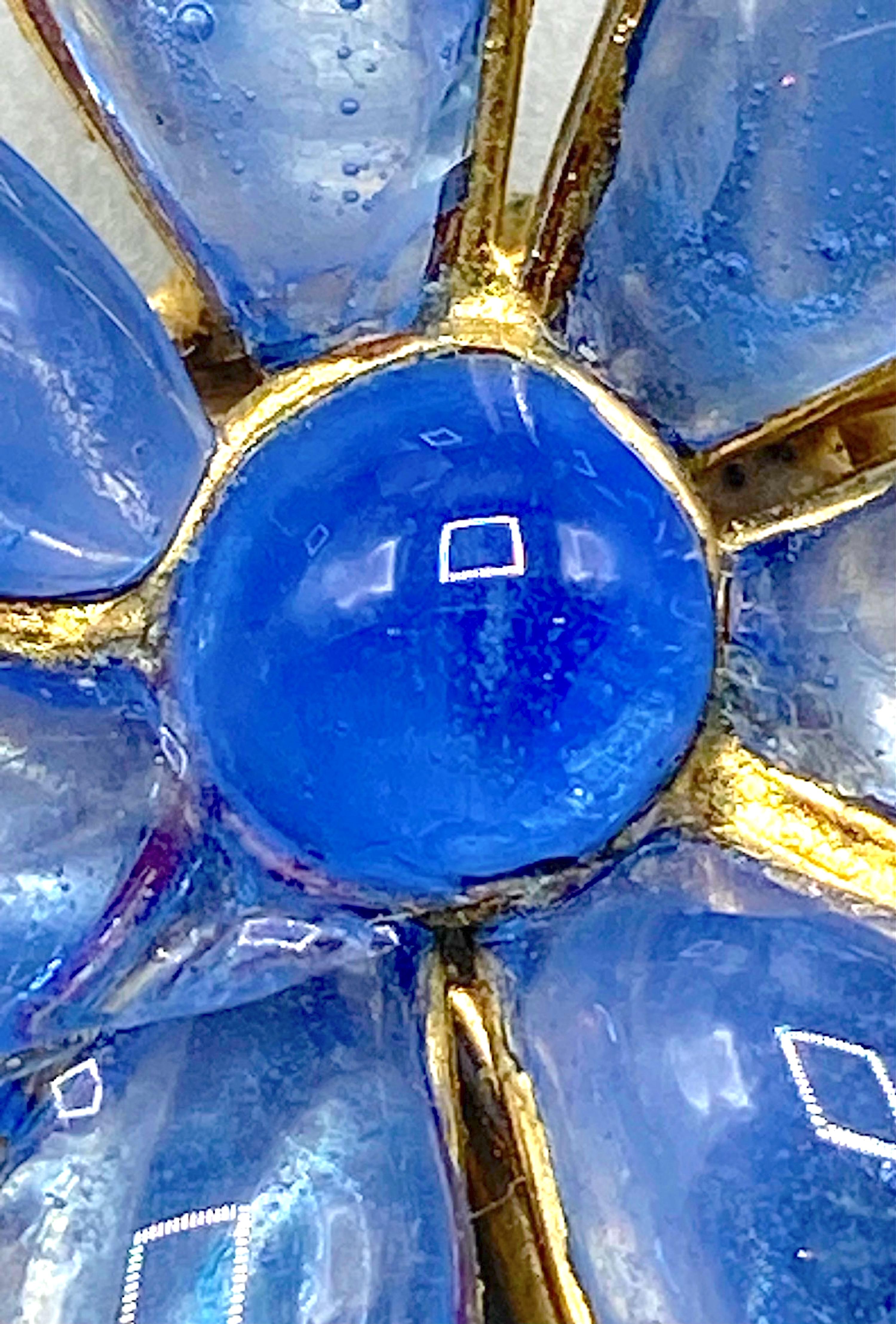 Augustine By Gripoix, Gold and Blue Poured Glass Flower Brooch For Sale 1