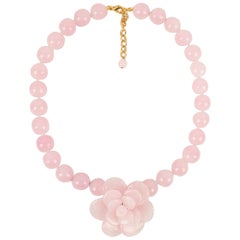 Augustine Camellia Necklace in Pink Glass Paste