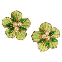 Augustine Clip-on Earrings in Golden Metal, Glass Paste and Costume Pearls