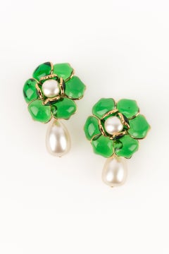 Augustine Dark-green Golden Metal Earrings