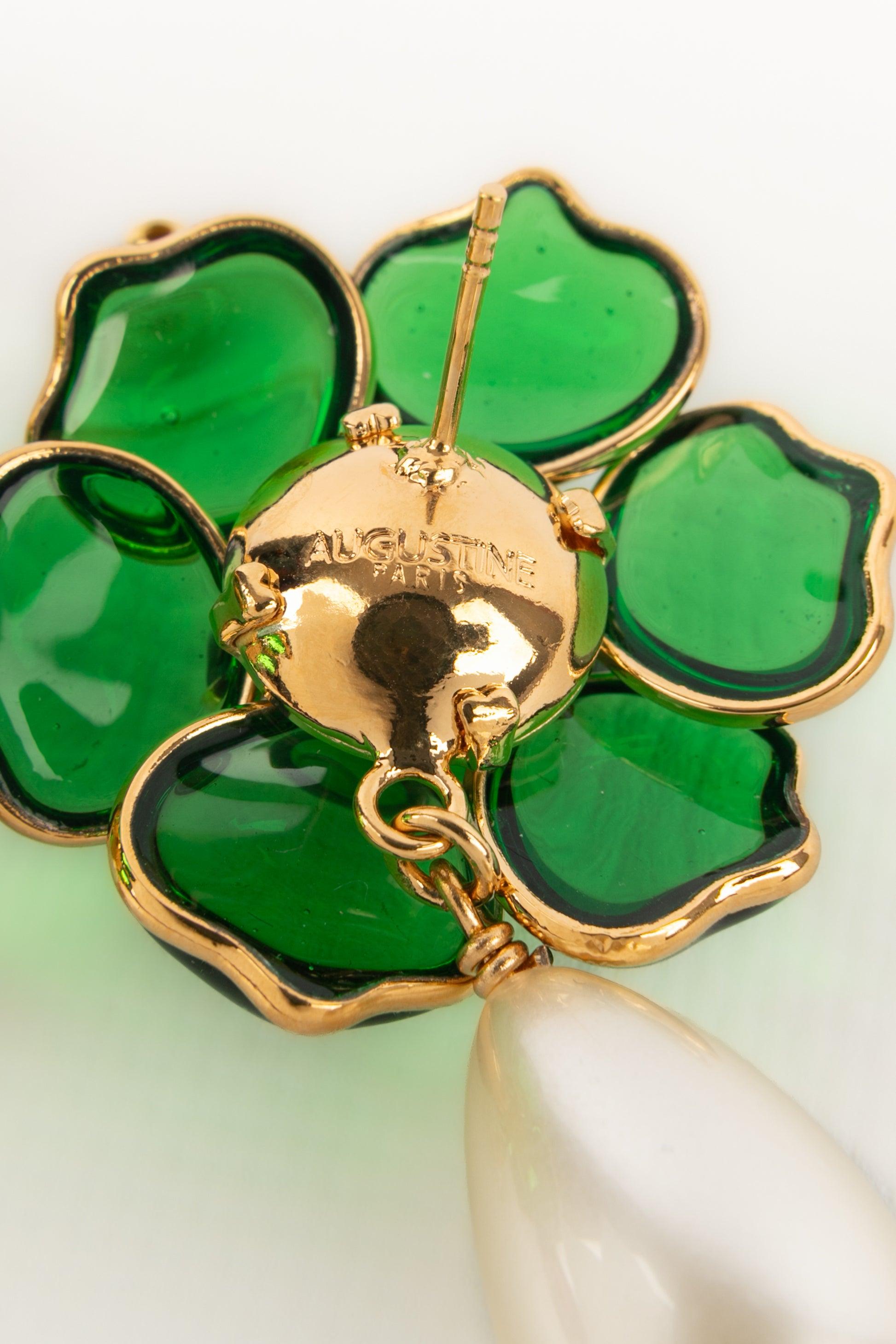 Women's Augustine Dark-green Golden Metal Earrings For Sale