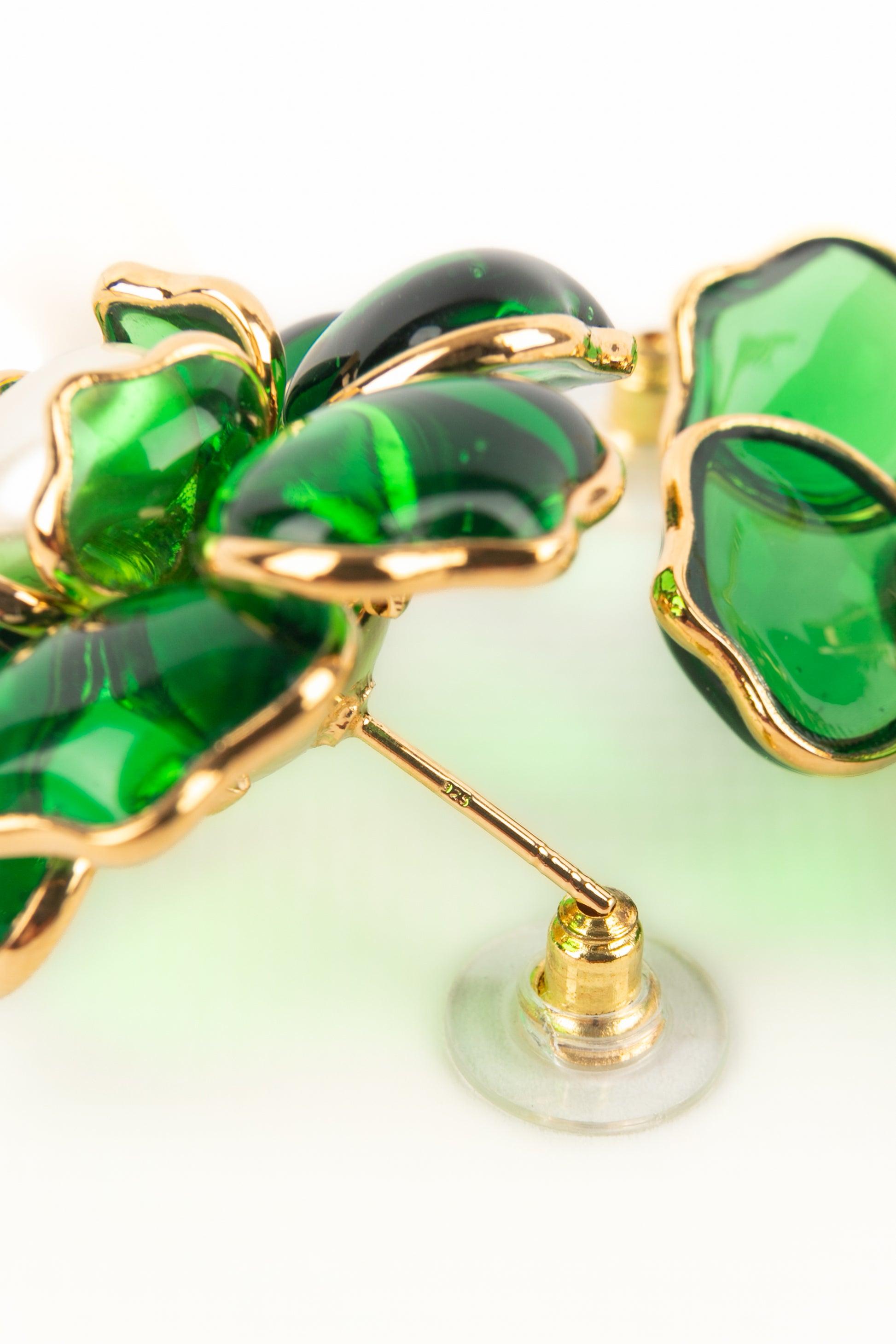 Augustine Dark-green Golden Metal Earrings For Sale 1