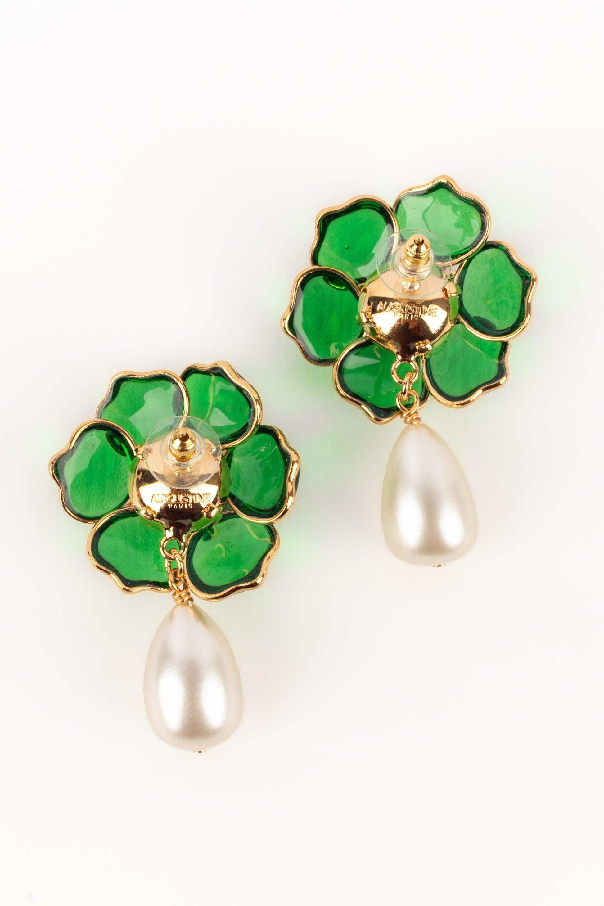 Augustine Dark-green Golden Metal Earrings For Sale 3
