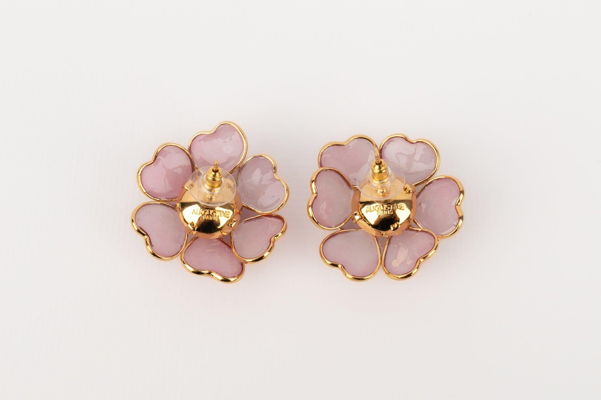 Boucles d'oreilles Augustine Fleur en métal doré rose foncé Pour femmes en vente