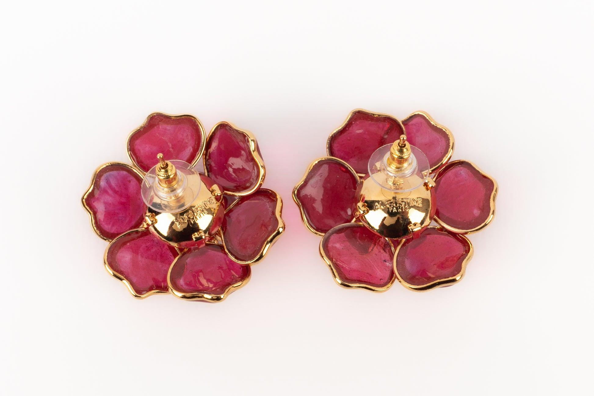 Boucles d'oreilles Augustine Fleur en métal doré rose foncé en vente 3