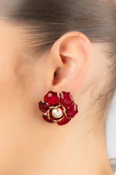 Augustine Dark-red Golden Metal Flower Earrings