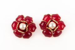 Augustine Dark-red Golden Metal Flower Earrings