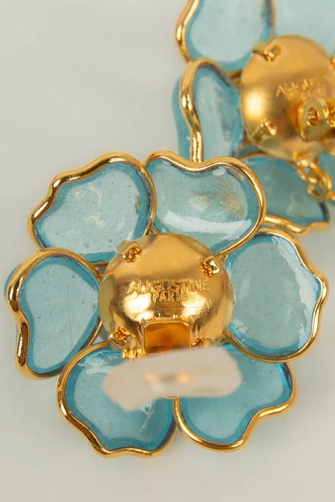 Augustine-Ohrringe aus Goldmetall, blauem Glaspastell und aus ausgefallenen Perlen Damen im Angebot