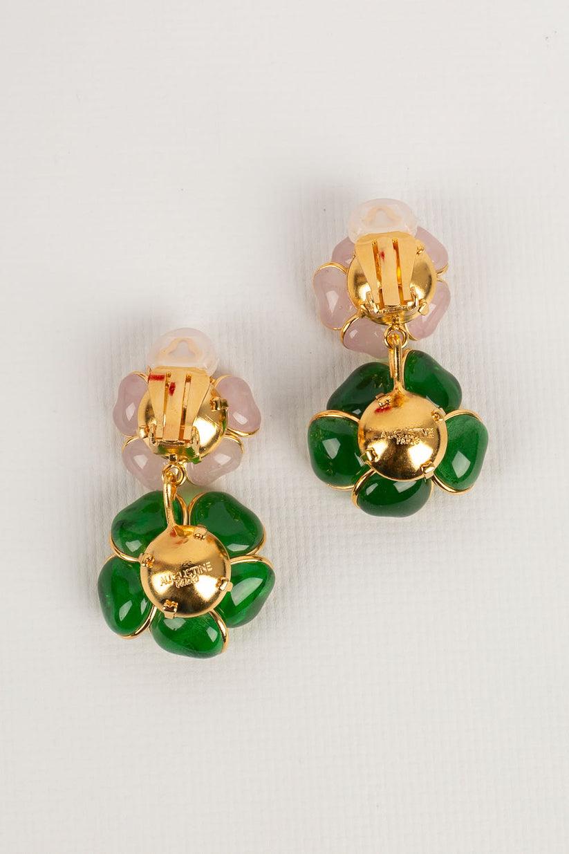 Augustine Earrings in Gold Metal & Glass Paste In Excellent Condition For Sale In SAINT-OUEN-SUR-SEINE, FR