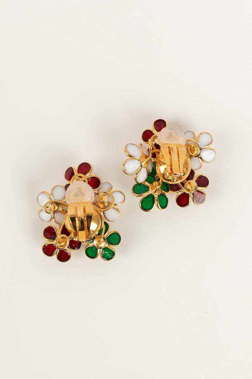 Augustine Earrings in Gold Plated Metal and Glass Paste In Excellent Condition For Sale In SAINT-OUEN-SUR-SEINE, FR