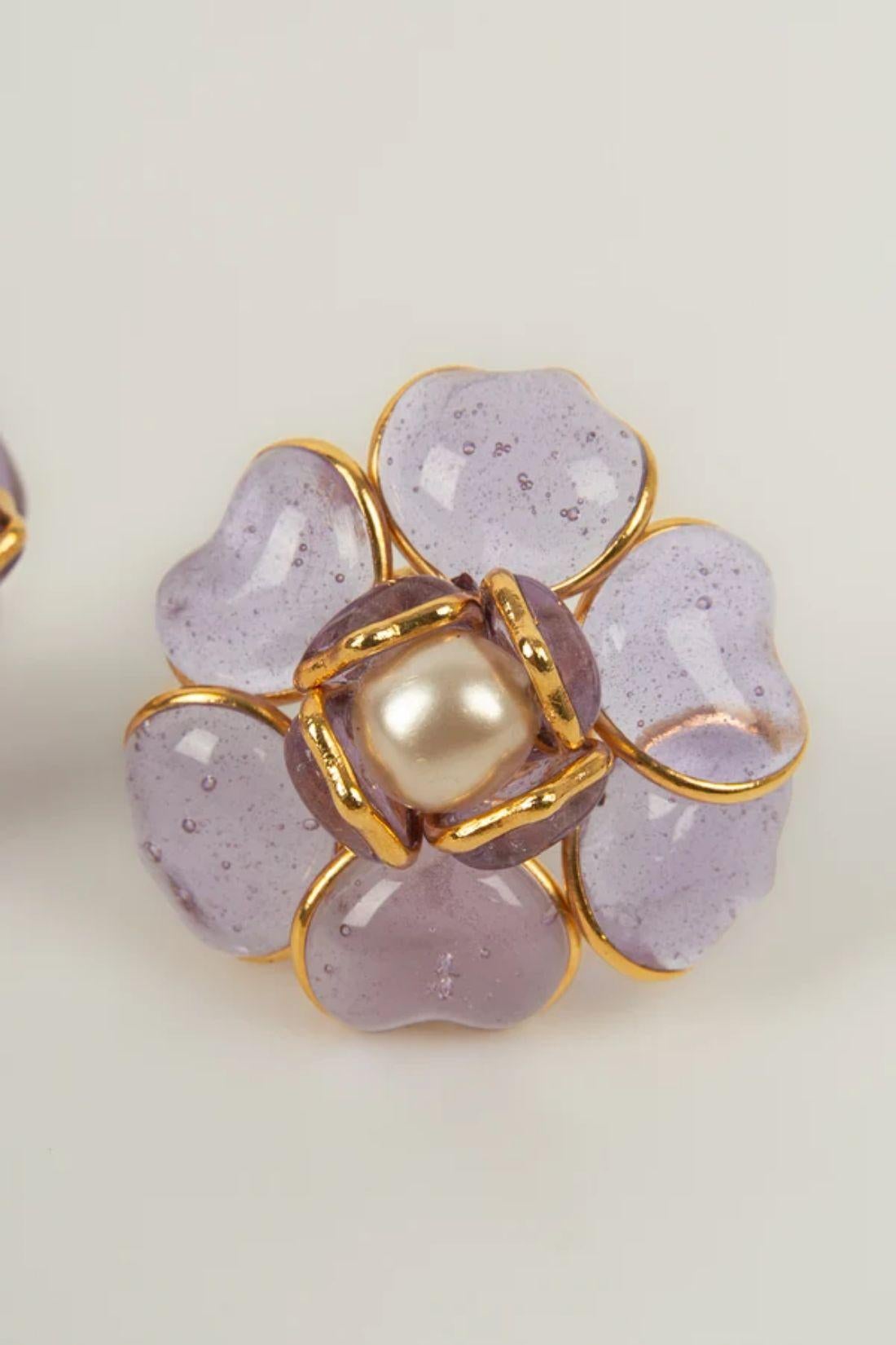 Augustine Earrings in Gold-Plated metal, Purple Glass Paste and Fancy Pearl In Excellent Condition For Sale In SAINT-OUEN-SUR-SEINE, FR