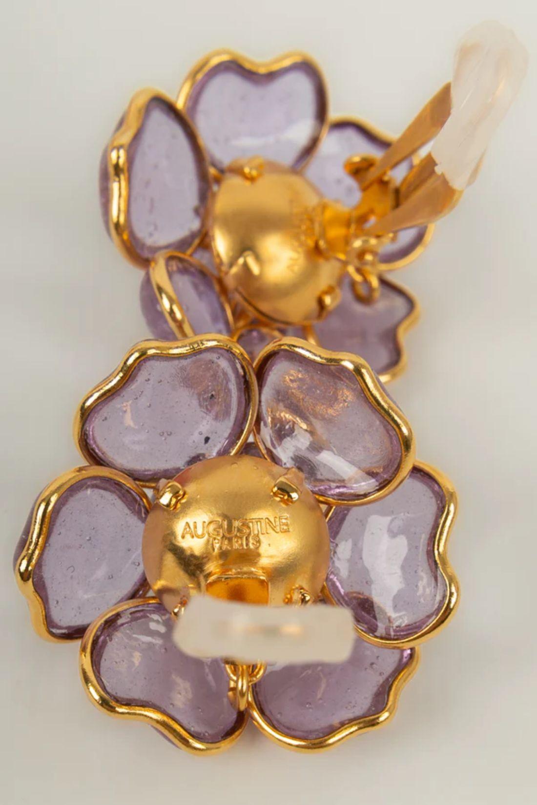 Augustine Earrings in Gold-Plated metal, Purple Glass Paste and Fancy Pearl For Sale 3