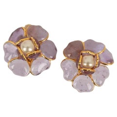 Augustine Earrings in Gold-Plated metal, Purple Glass Paste and Fancy Pearl