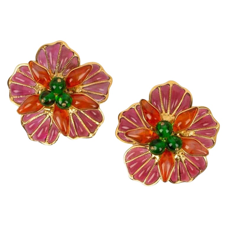 Boucles d'oreilles Augustine en métal doré et pâte de verre