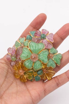 Augustine Floral Brooch in Gilded Metal and Glass Paste