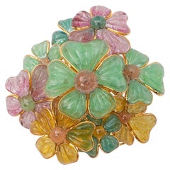 Augustine Floral Brooch in Gilded Metal and Glass Paste