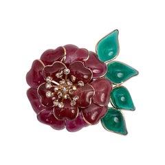 Augustine Flower Brooch in Gilded Metal and Glass Paste