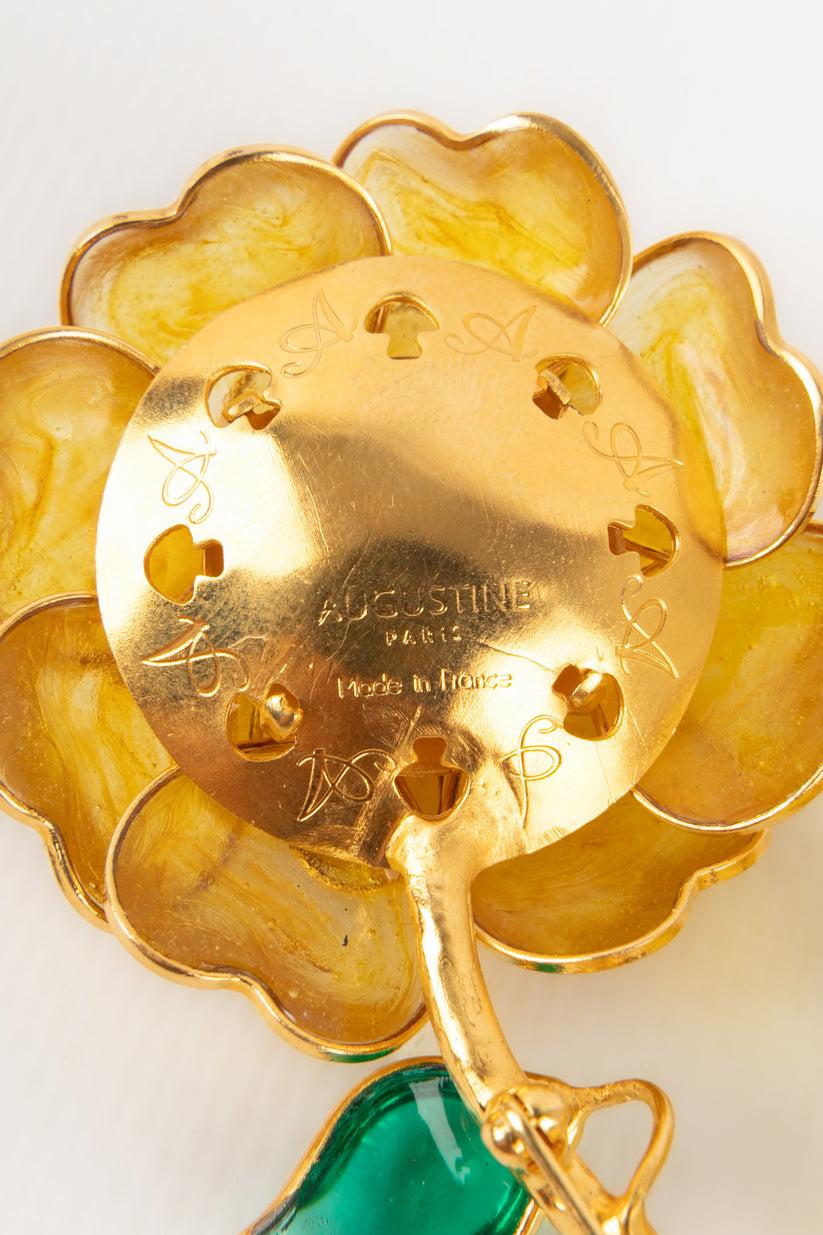 Augustine Flower Brooch in Golden Metal For Sale 1