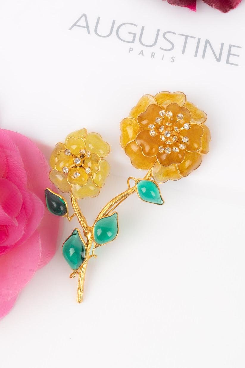 Augustine Flower Brooch in Golden Metal For Sale 3