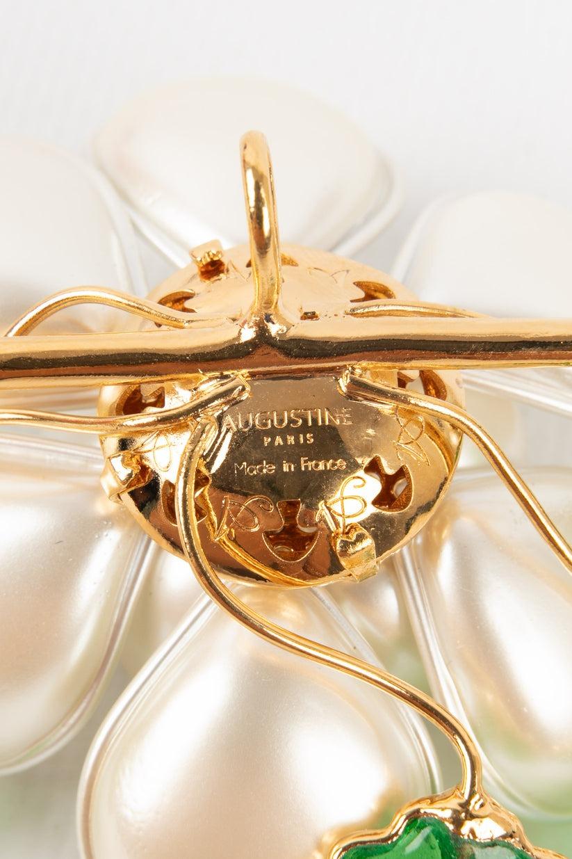 Augustine Blumenbrosche aus goldenem Metall mit Glaspaste im Angebot 1