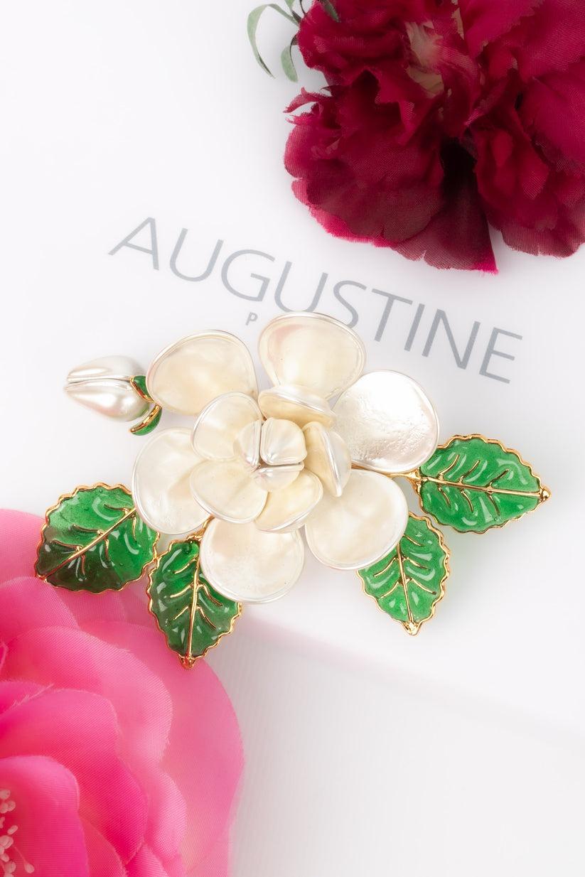 Augustine Flower Brooch in Golden Metal with Glass Paste For Sale 3