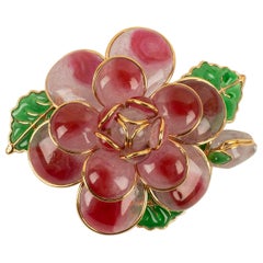 Augustine Flower Brooch / Pendant in Gold-Plated Metal and Glass Paste