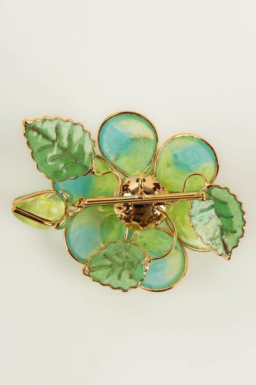 Art Nouveau Augustine Flower Brooch / Pendant in Green Tones
