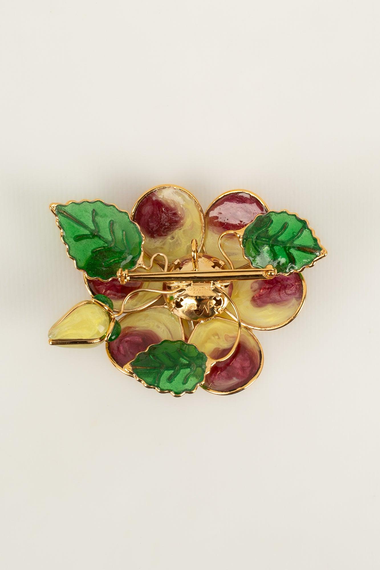 Augustine - (Made in France) Brooch / pendant in gold-plated metal and glass paste in yellow and red tones representing a flower.

Additional information:
Condition: Very good condition
Dimensions: 6.5 cm x 7.5 cm

Seller Reference: BR142

