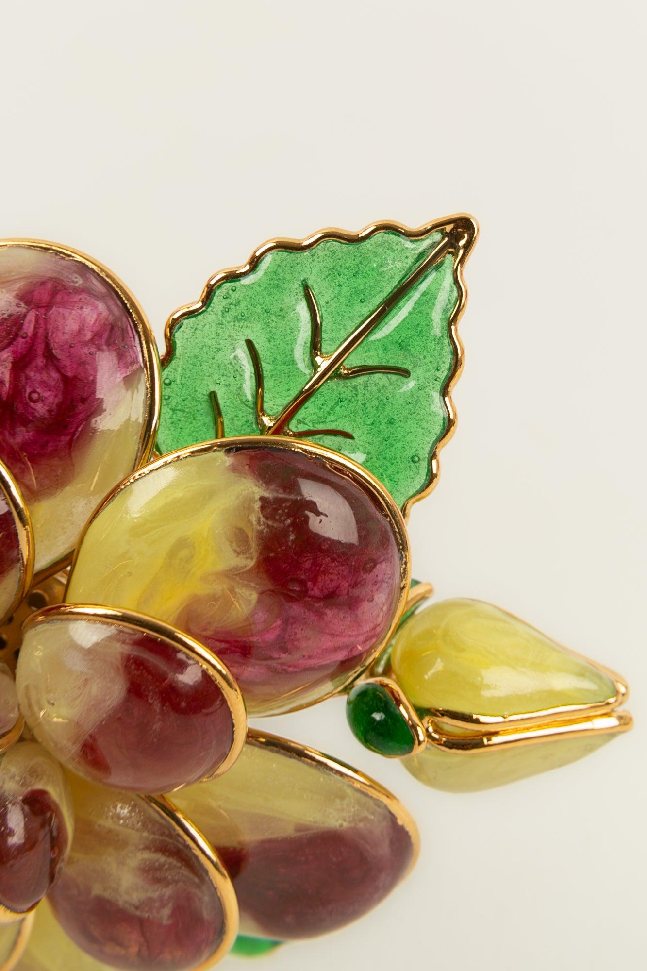 Augustine Flower Brooch / Pendant in Yellow and Red Tones In Excellent Condition For Sale In SAINT-OUEN-SUR-SEINE, FR