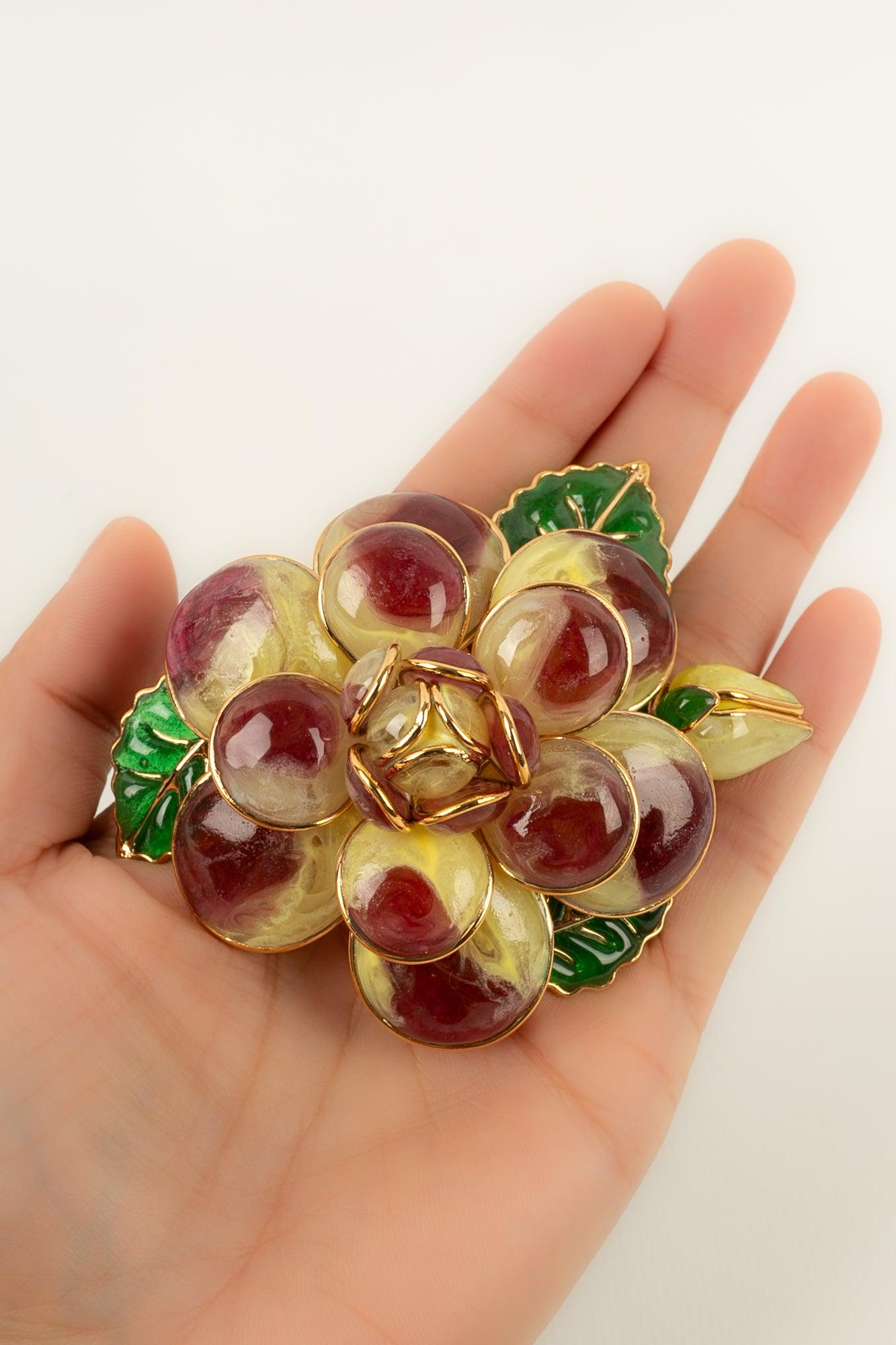Augustine Flower Brooch / Pendant in Yellow and Red Tones For Sale 3