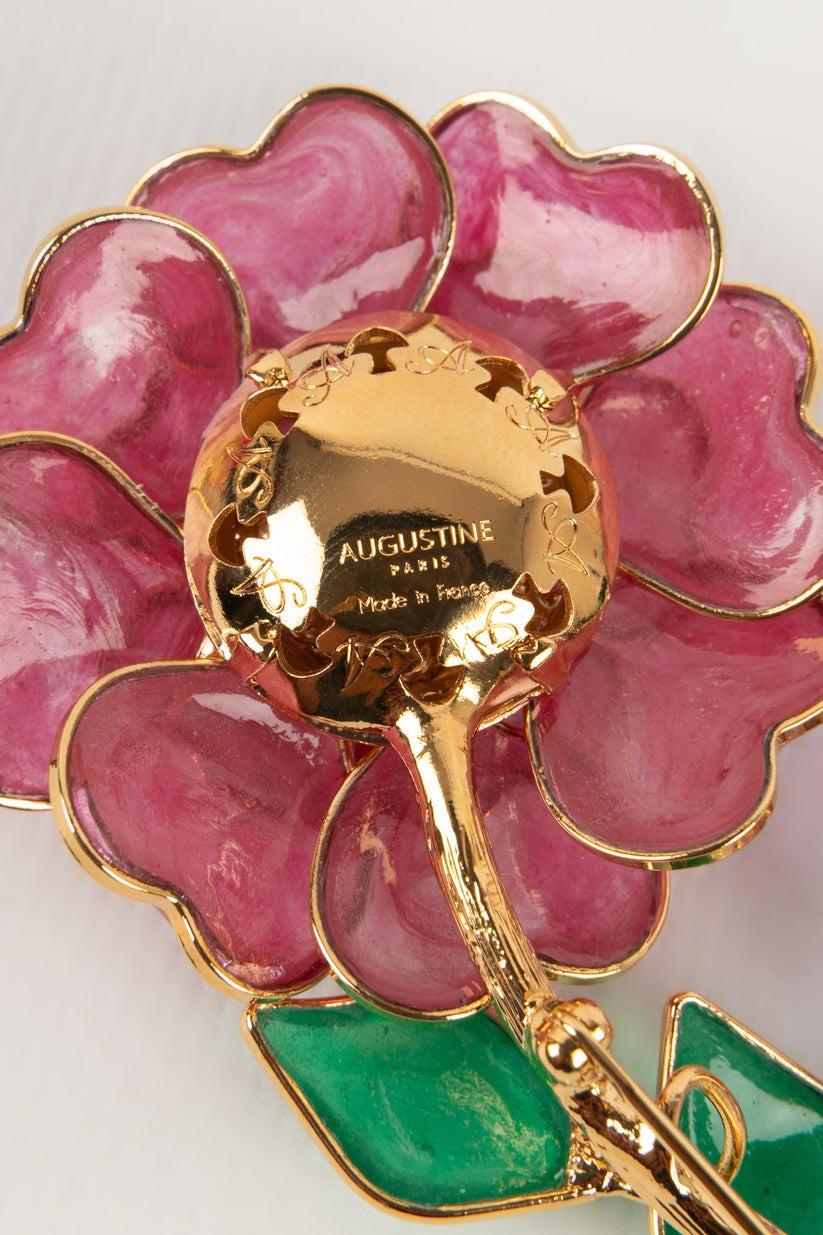 Women's Augustine Flower Brooch with Glass Paste and Rhinestones For Sale