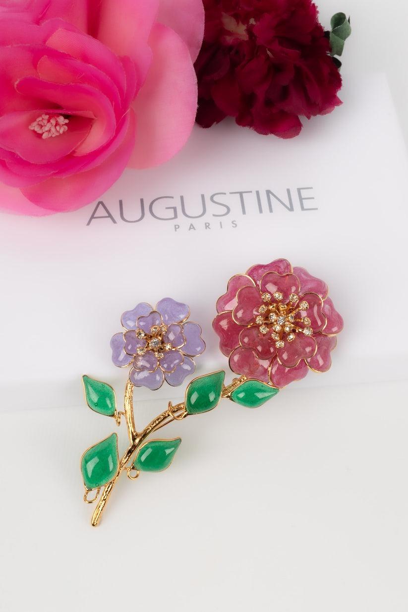 Augustine Flower Brooch with Glass Paste and Rhinestones For Sale 3