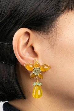 Augustine Flower Gilted Metal Earrings with Yellow Glass Paste