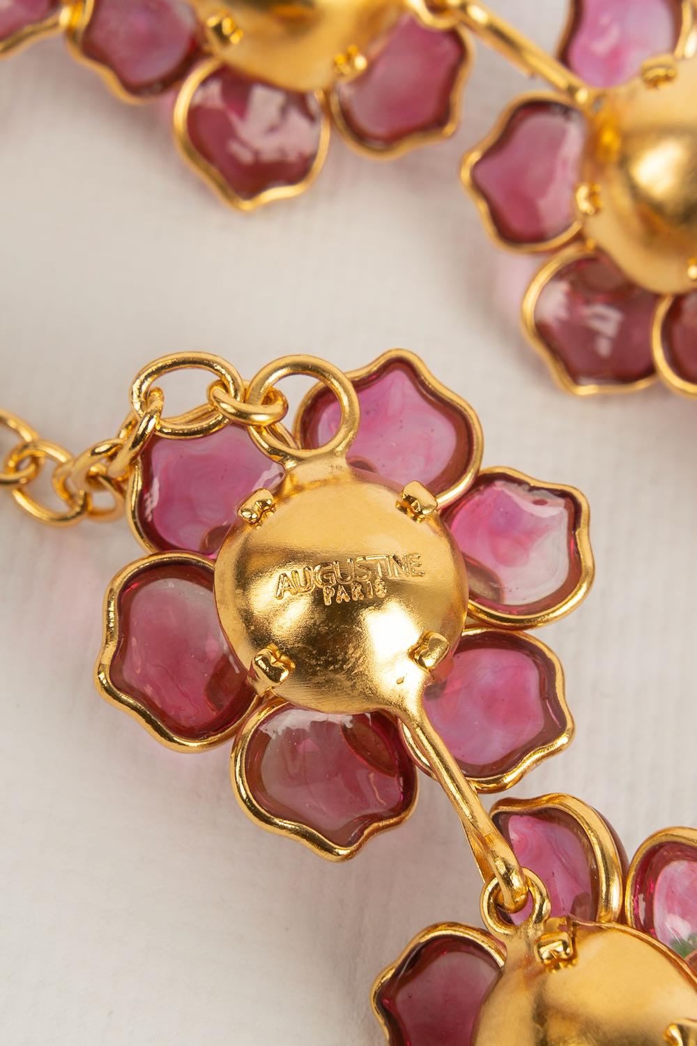 Augustine Flower Necklace in Glass Paste and Gold Metal For Sale 1